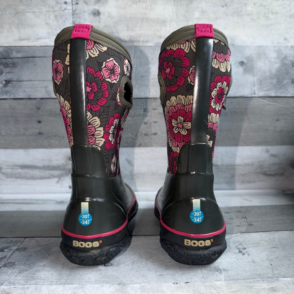 Bogs Classic Pansies Kids Waterproof Insulated Winter Boots Olive Pink Size 11 - Picture 6 of 8